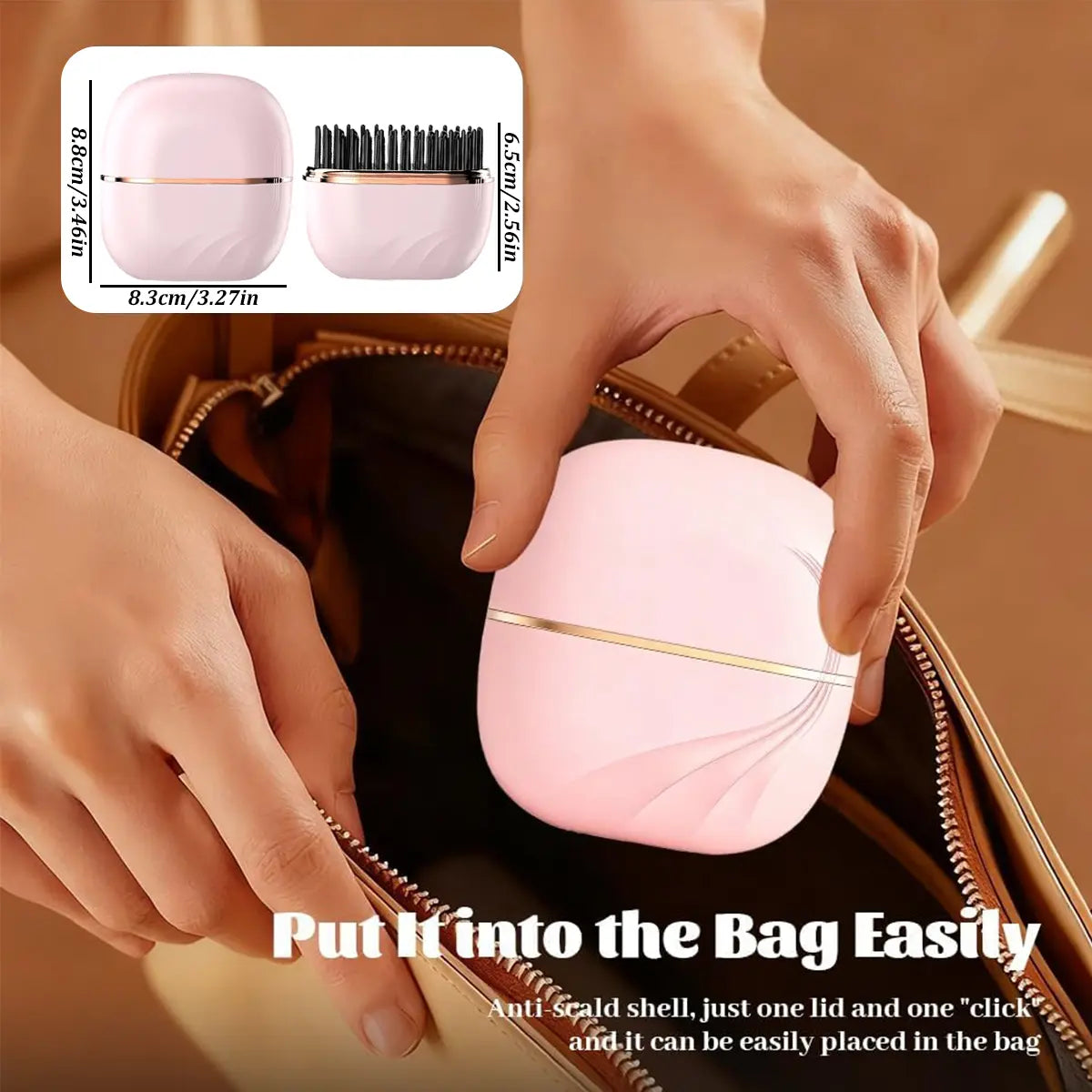 Mini Hair Straightener, Rechargeable Portable Hair Straightener Brush, Fast Heating Hot Comb 3-Speed Temperature Control with anti Scald Shell for Home Travel