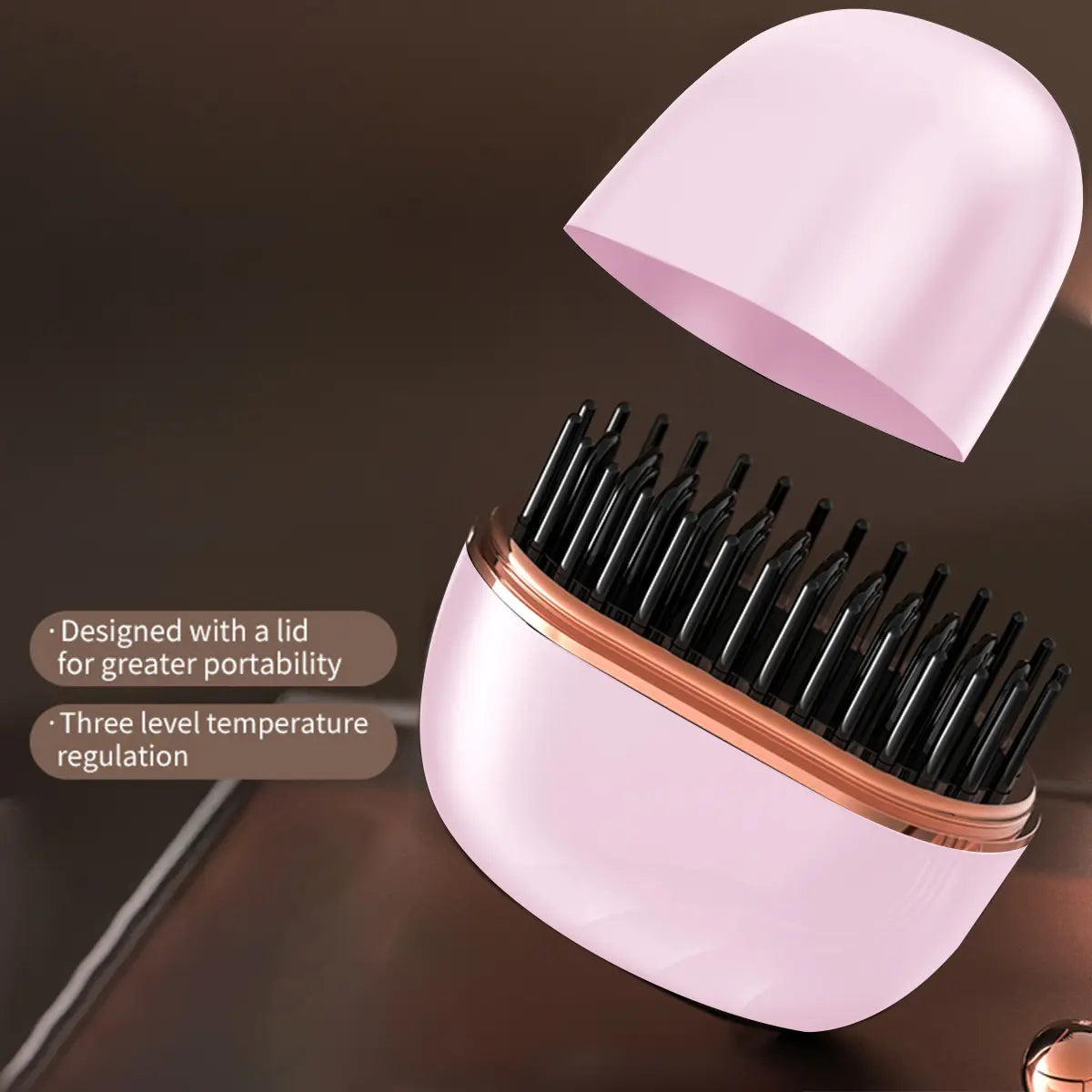 Mini Hair Straightener, Rechargeable Portable Hair Straightener Brush, Fast Heating Hot Comb 3-Speed Temperature Control with anti Scald Shell for Home Travel